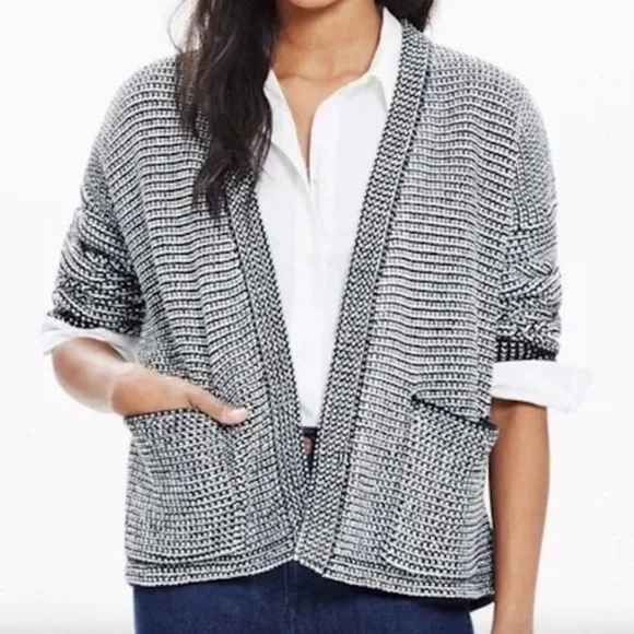 Madewell Sweaters - Madewell Textured Cocoon Cardigan Knit Sweater Open Jacket M Coat black white